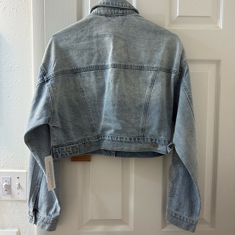 NWT PacSun Selena Gomez Rare DNM Edit Studded Cropped Denim Trucker Jacket XS - Picture 5 of 14